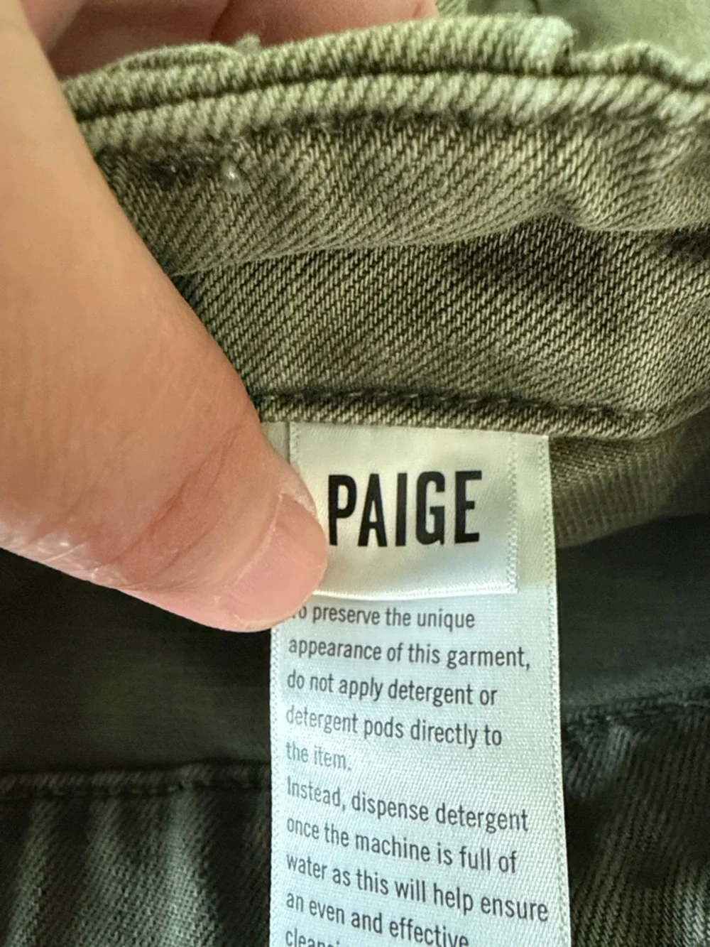 PAIGE Olive Green Frayed-Hem Denim Shorts - Picture 3 of 8